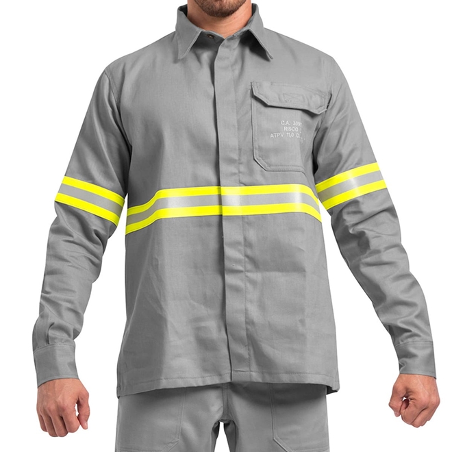 Camisa Antichamas Cinza NR10 Risco 2 para Arco Elétrico e Fogo