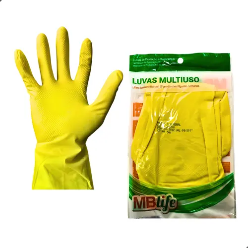 Luva de Latex Amarela Multiuso Mblife para Limpeza