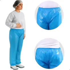 Calça Plastica Azul CA 30355 Elástico Cintura Tornozelo 40 Unidades