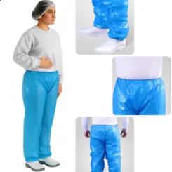 Calça Plastica Azul CA 30355 Elástico Cintura Tornozelo 100 Unidades