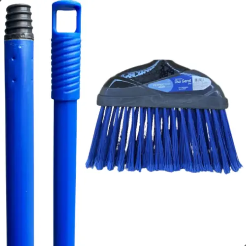 Vassoura Nylon Cerdas Macias Com Cabo Azul 1,30 Metros Perfect