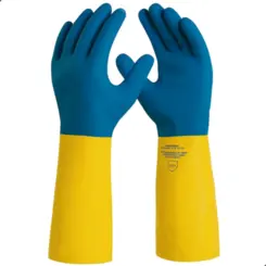 Luva Bicolor Azul e Amarela Latex CA 37900 Volk