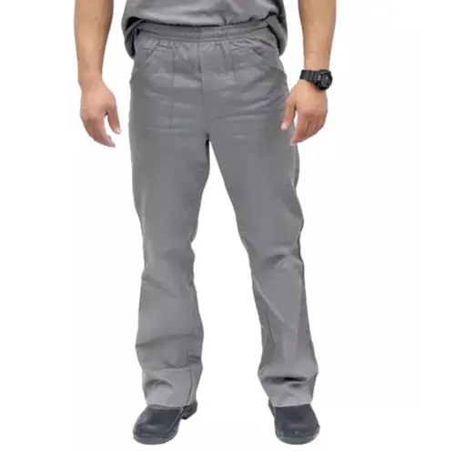 Calça Brim Cinza Com Elástico Reforçada