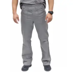 Calça Brim Cinza Com Elástico Reforçada