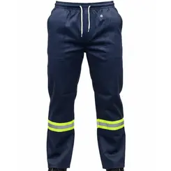 Calça Brim Azul Com Refletivo e Elástico 3 Bolsos
