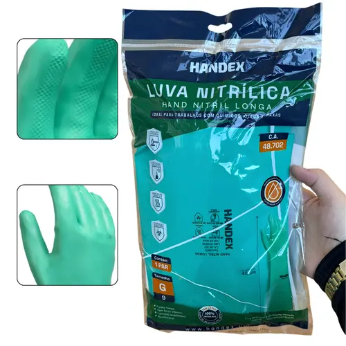 Luva Nitrílica Verde Longa 45cm CA 48702 Handex