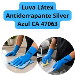Luva Látex Antiderrapante Silver Azul CA 47063